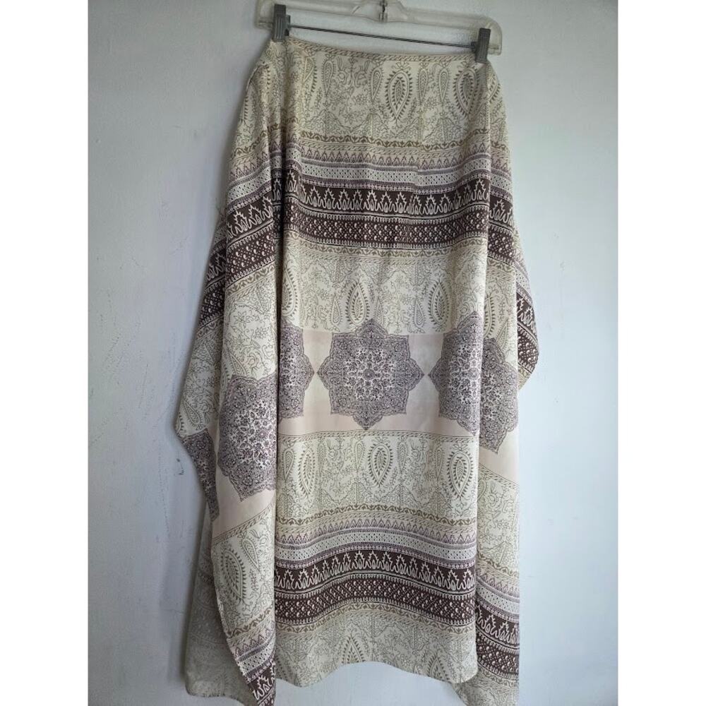 Finity Beige & Brown Tapestry/Pasley 100% Silk Full Wrap Maxi Skirt size 8
